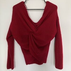 Quality woman Wool pullover/ off shoulder ribbed-knit twist jumper V neck❤️